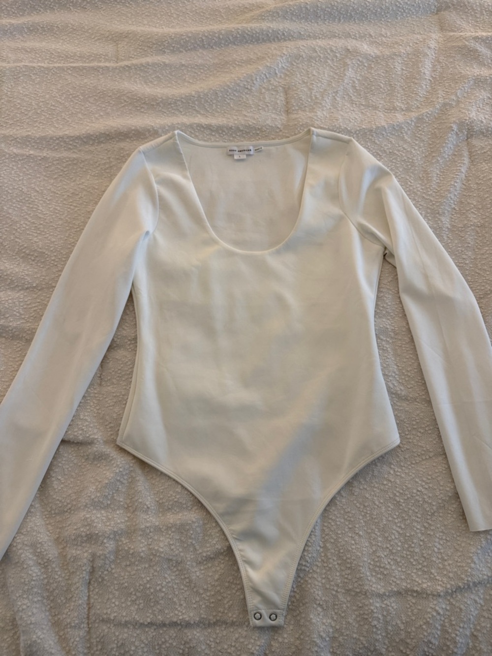 Good American White Long Sleeve Scoop Neck Bodysuit